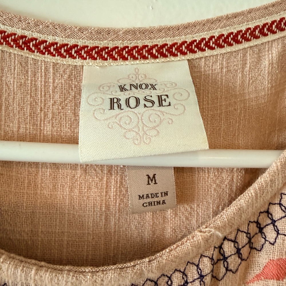 Knox Rose Blush Pink Embroidered Tiered Dress Medium Boho Cottagecore - Picture 6 of 10